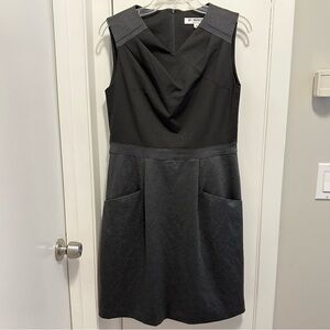 Of Mercer Sleeveless V-Neck Sheath Dress 4 Pockets Gray & Black office business